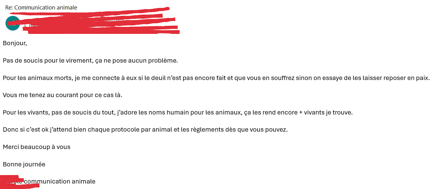 Réponse - Pour les animaux morts, je me connecte à eux